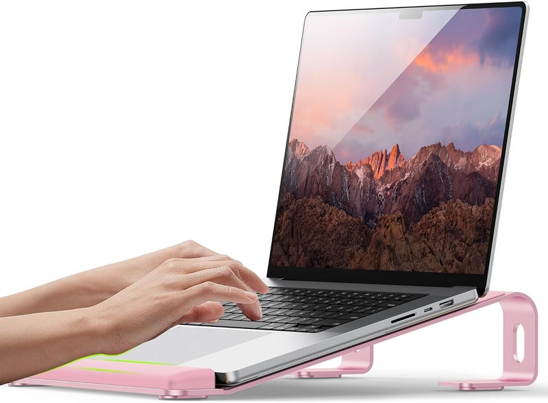 JCZT Aluminum Laptop Stand, Notebook Stand with Wrist Rest, Ergonomic Detachable Laptop Mount, Computer Stand Compatible with 10-17'' All Laptops Such as MacBook Air Pro/HP/Dell/Lenovo, Pink - Image 1